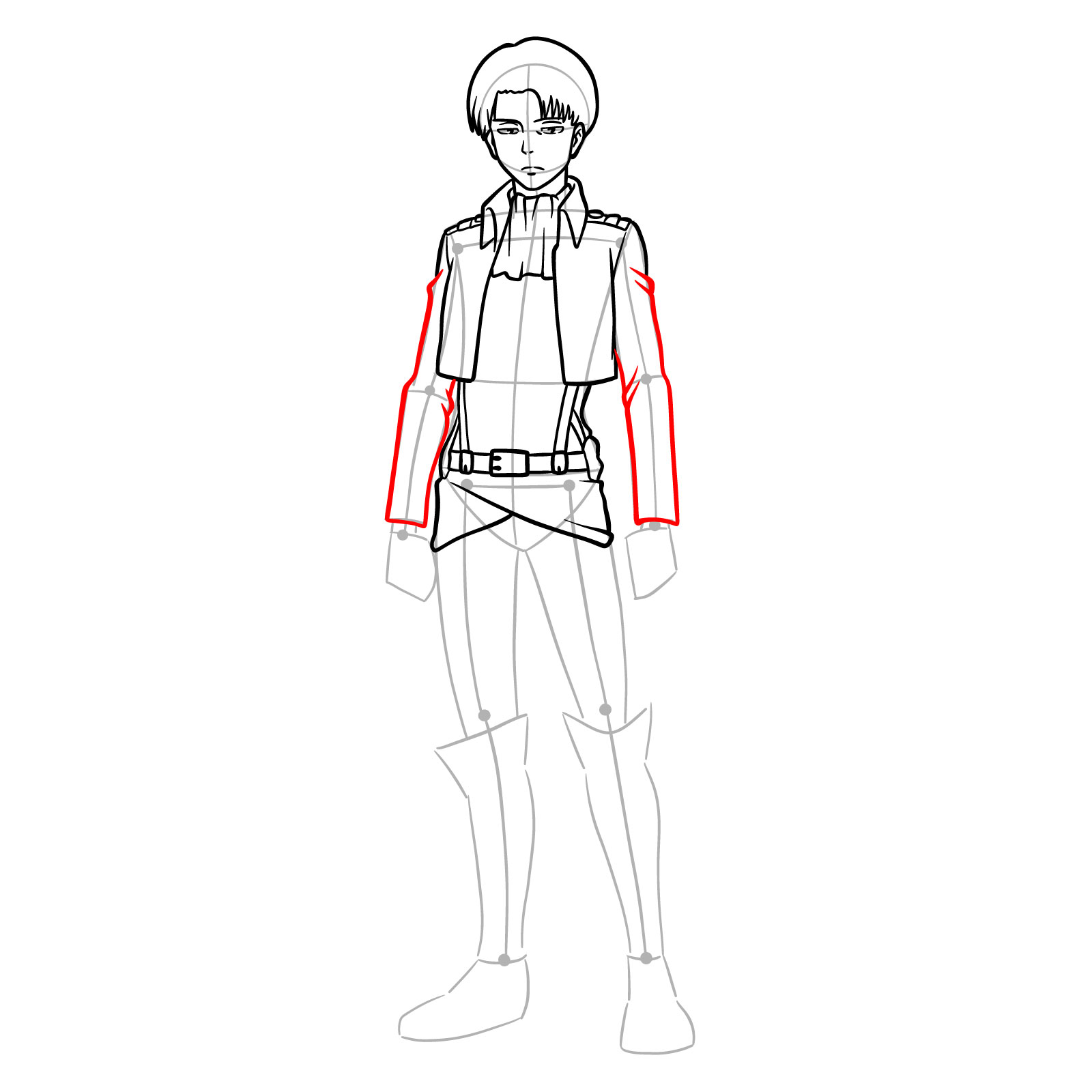 How to draw Captain Levi's sleeves in a step-by-step tutorial - step 16