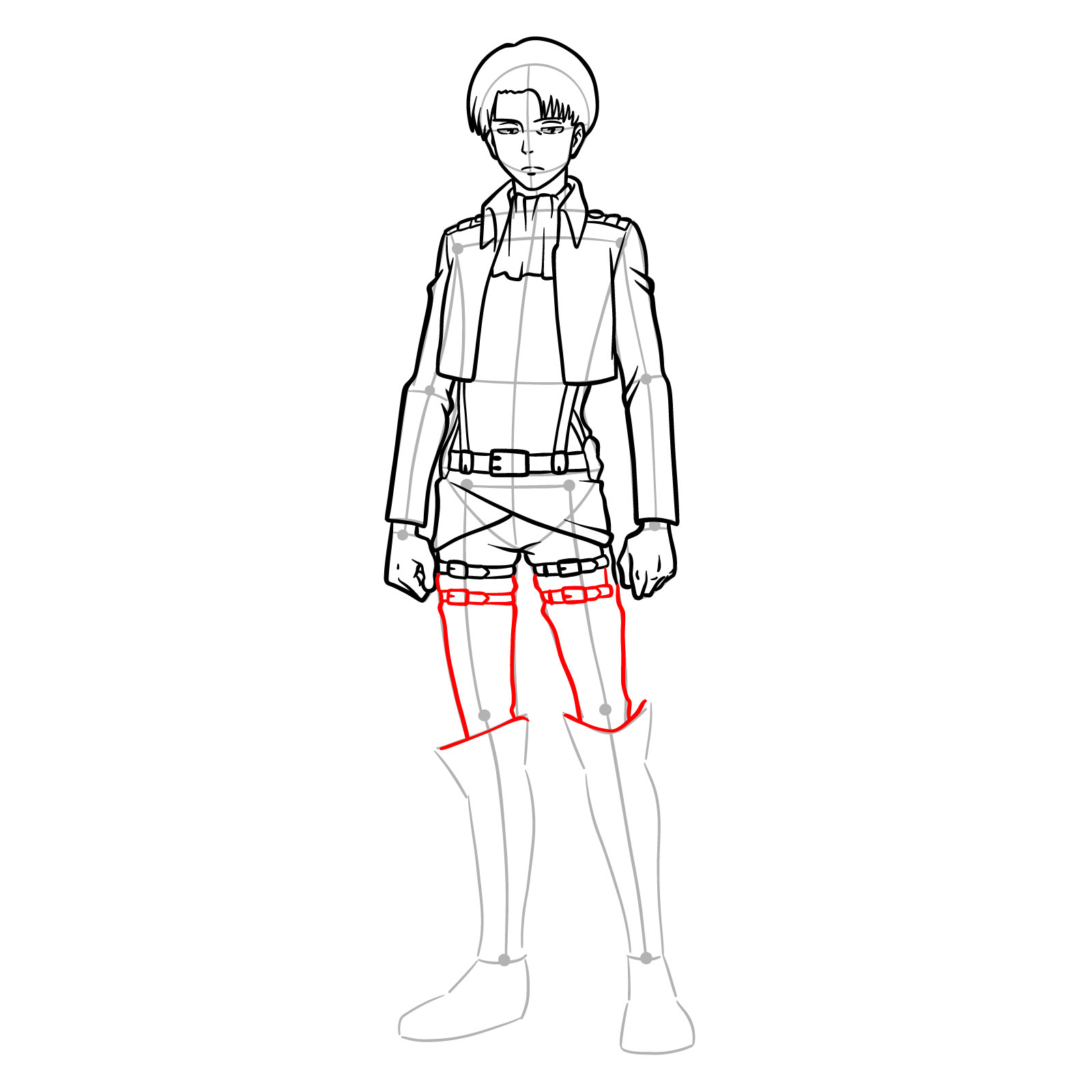 Drawing guide for Levi's second pair of hip straps and legs to the knees - step 20