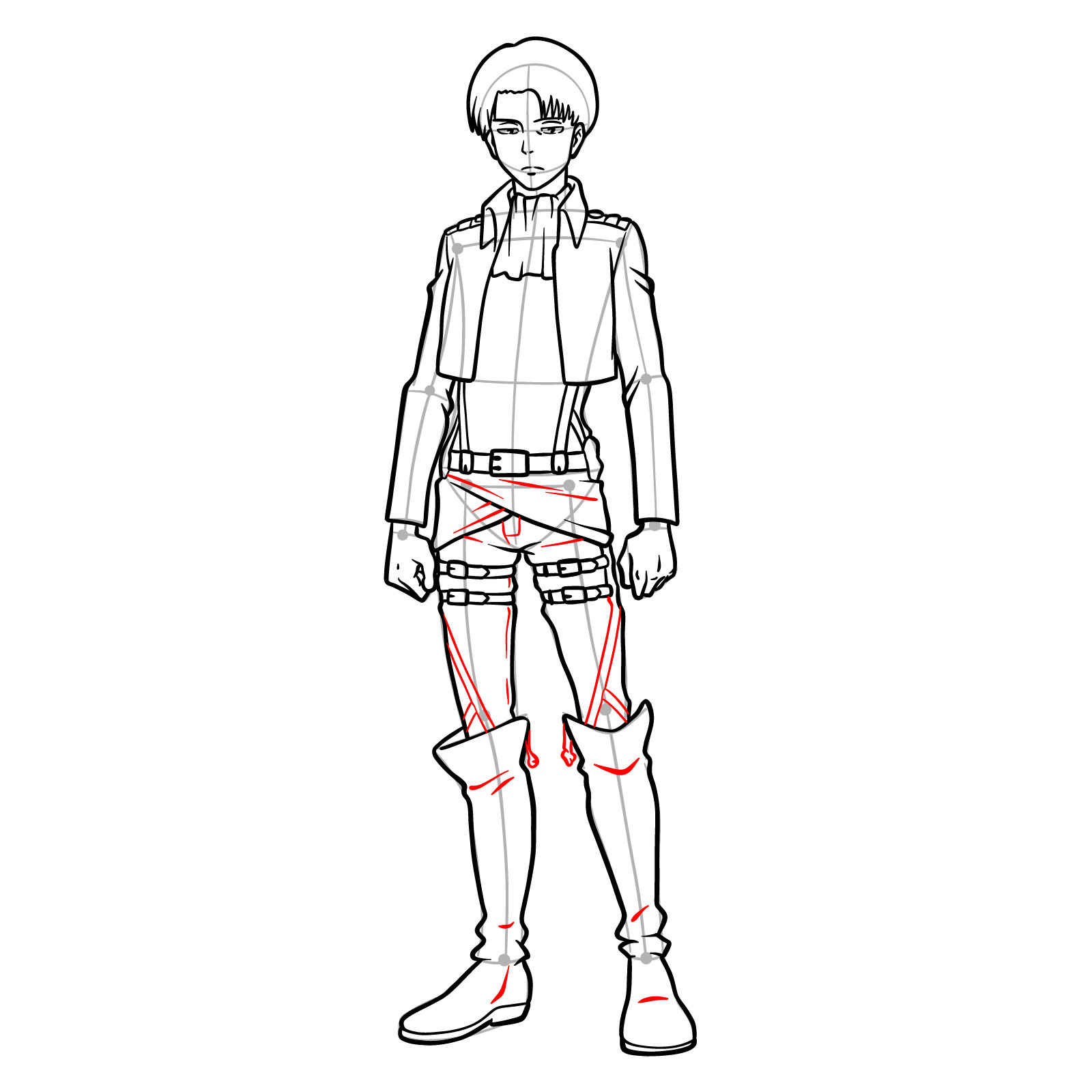 Illustration tutorial for Levi's leg straps, pants, and footwear details - step 23