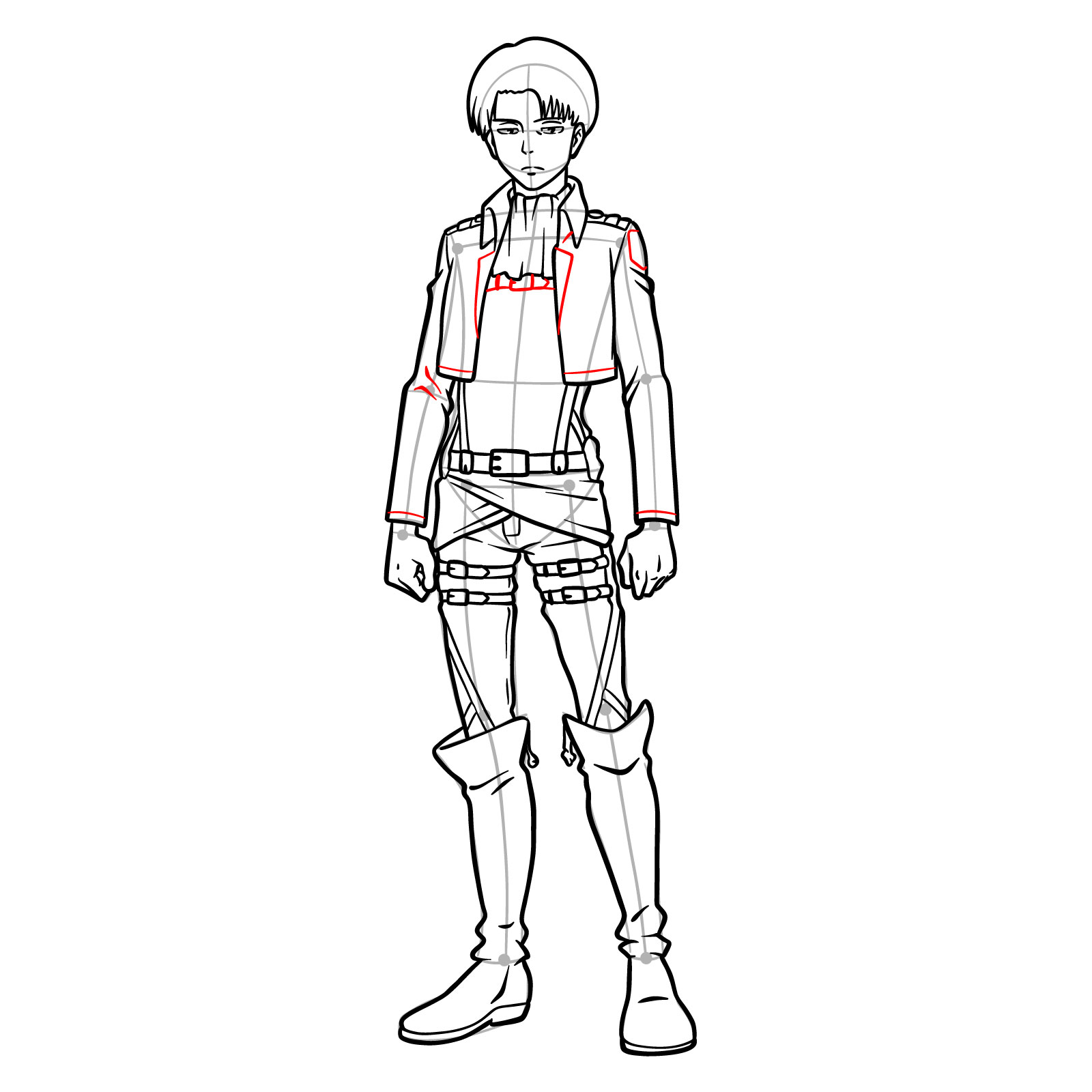 How to draw details of Captain Levi's shirt and jacket - step 24