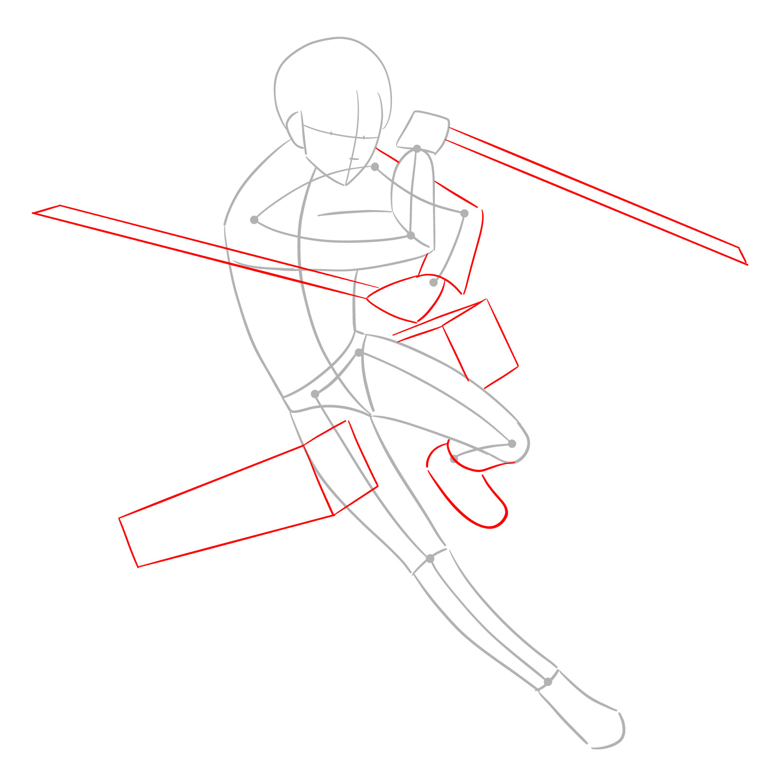 Basic sketch of Levi Ackerman in action pose - step 03