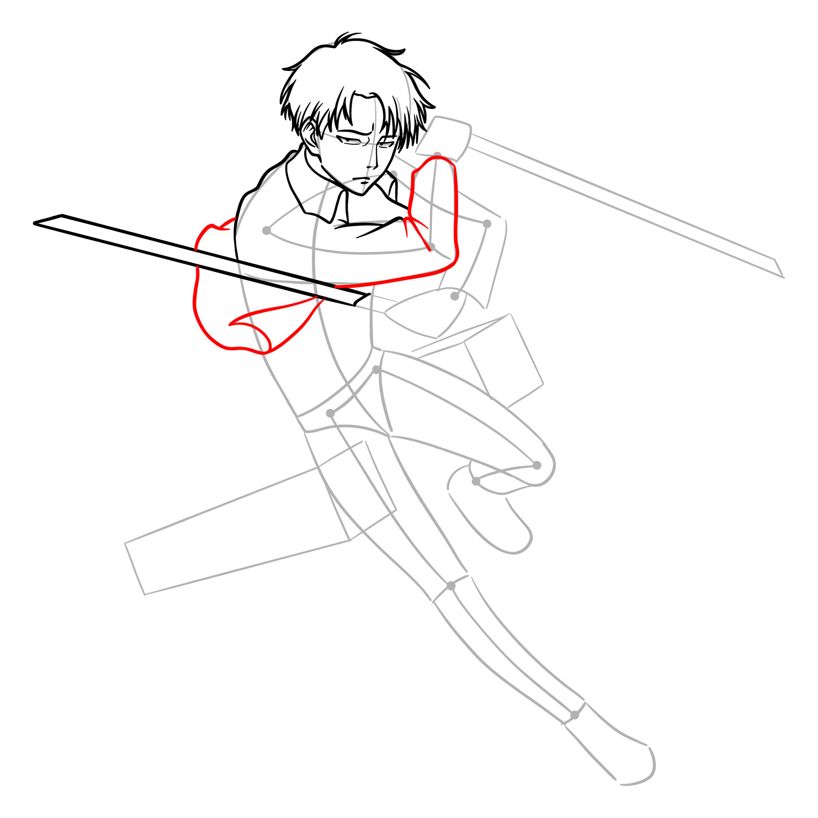 Drawing Captain Levi's jacket and sword - step 11