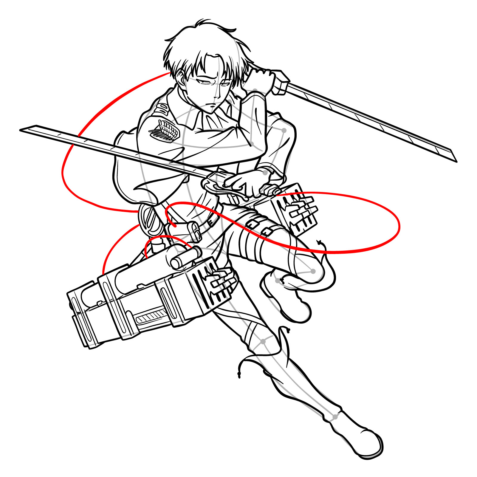 Adding the ODM gear cords to Captain Levi's dynamic action pose - step 38