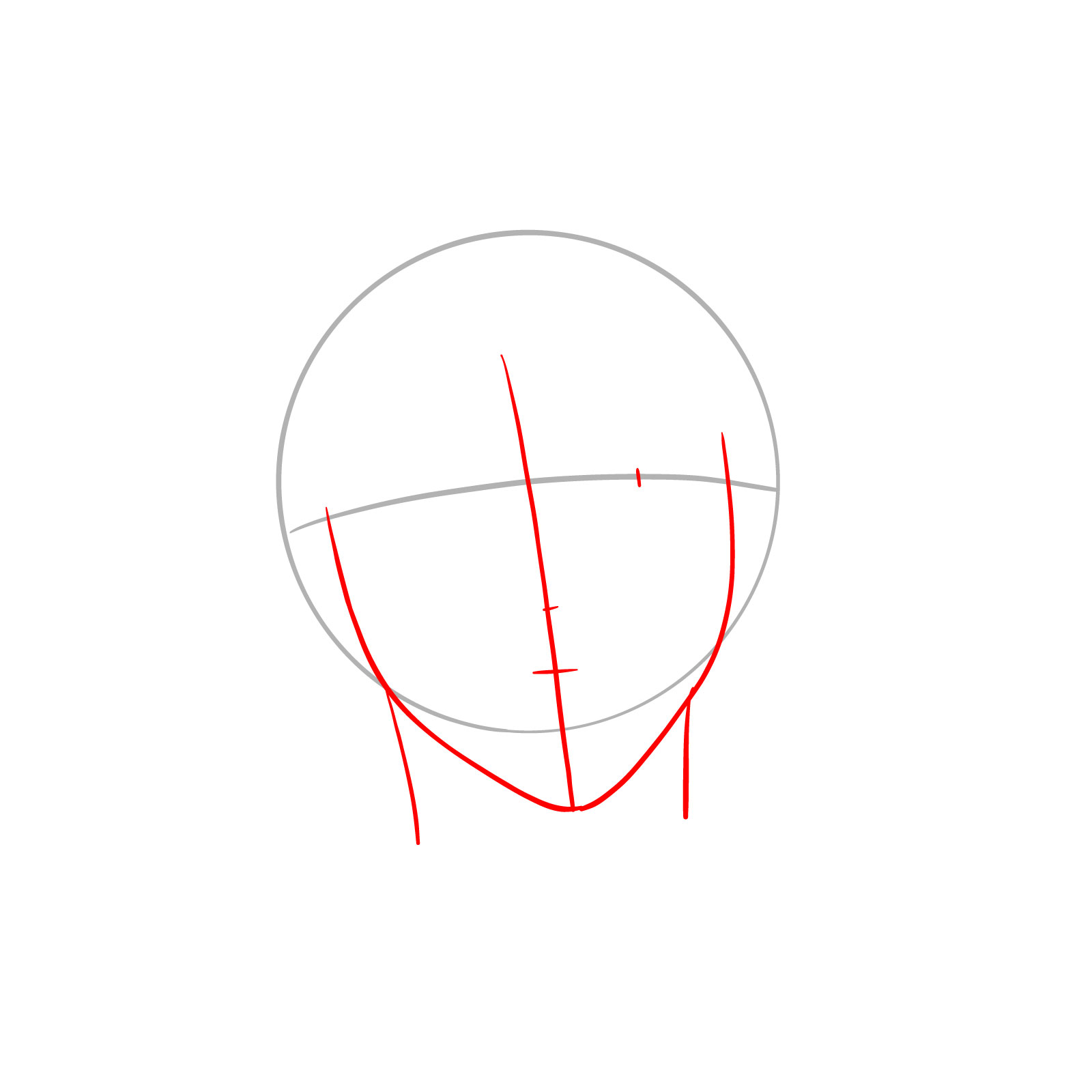 Step-by-step instruction on drawing Levi Ackerman's face showing the outline of the face and neck - step 02