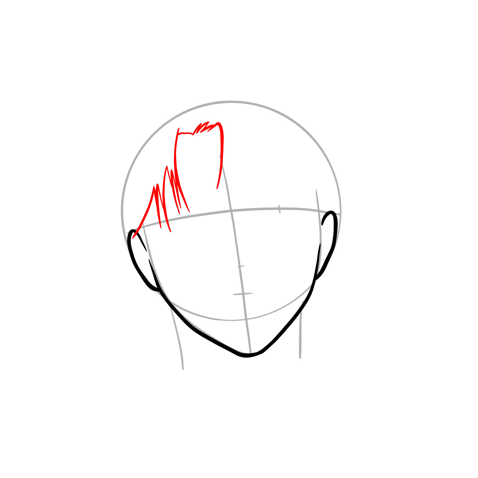 Step-by-step guide on drawing Levi's hair bangs from the epilogue episode - step 05