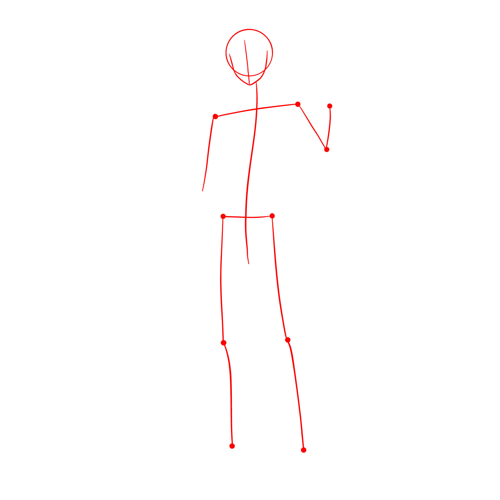 Levi full body drawing guide showing initial stick figure and basic body structure - step 01