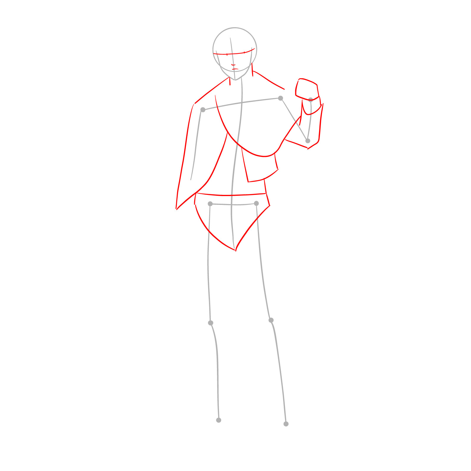 Levi full body drawing guide showing initial stick figure and basic body structure - step 02