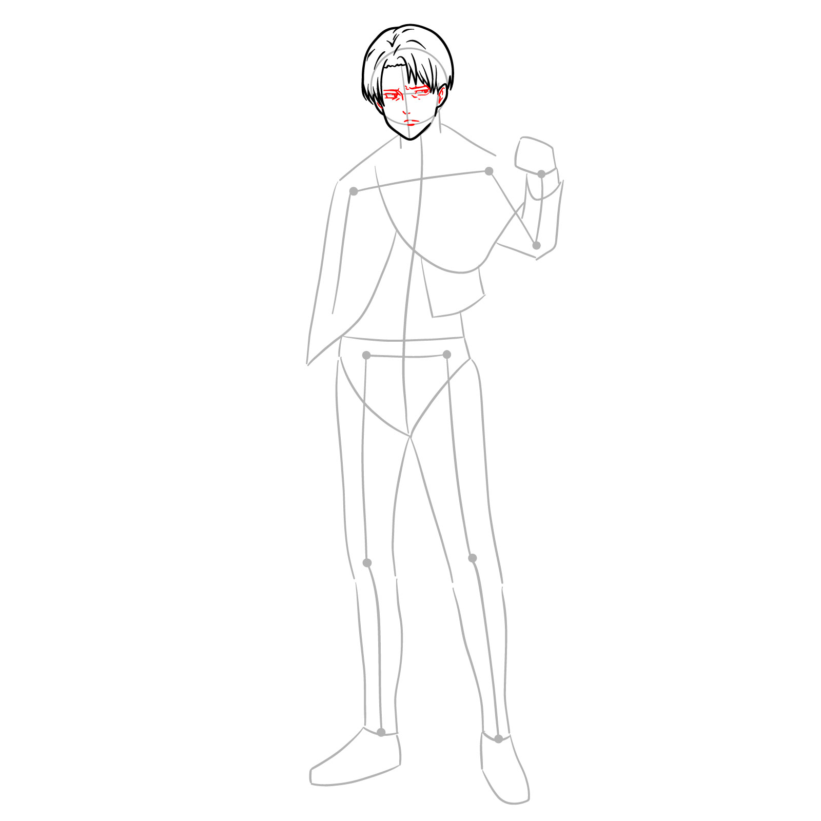 How to draw Captain Levi full body with facial details like eyes, nose, mouth, and ear - step 07