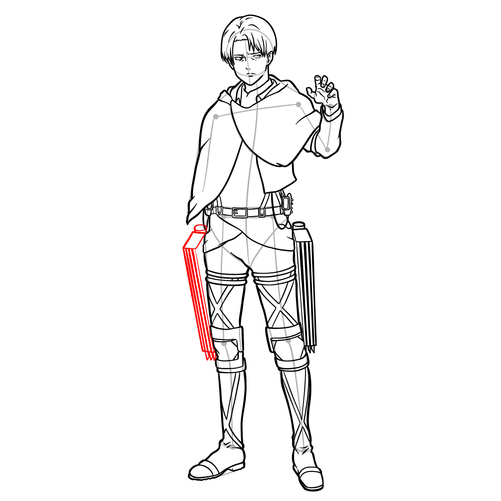 Drawing guide for adding the second ODM gear to Levi Ackerman's full body portrait - step 26