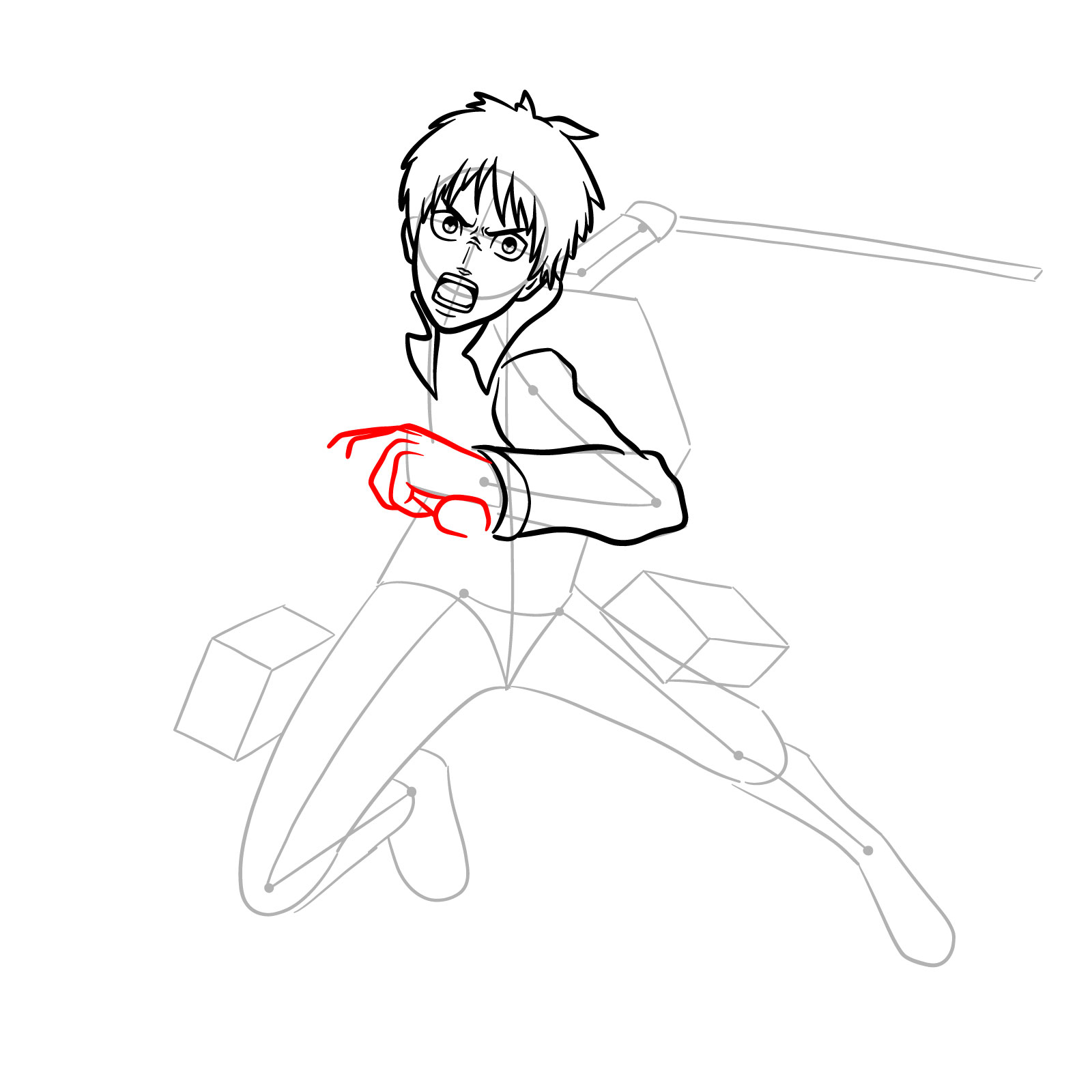 How to draw Eren Yeager using his ODM gear - step 10