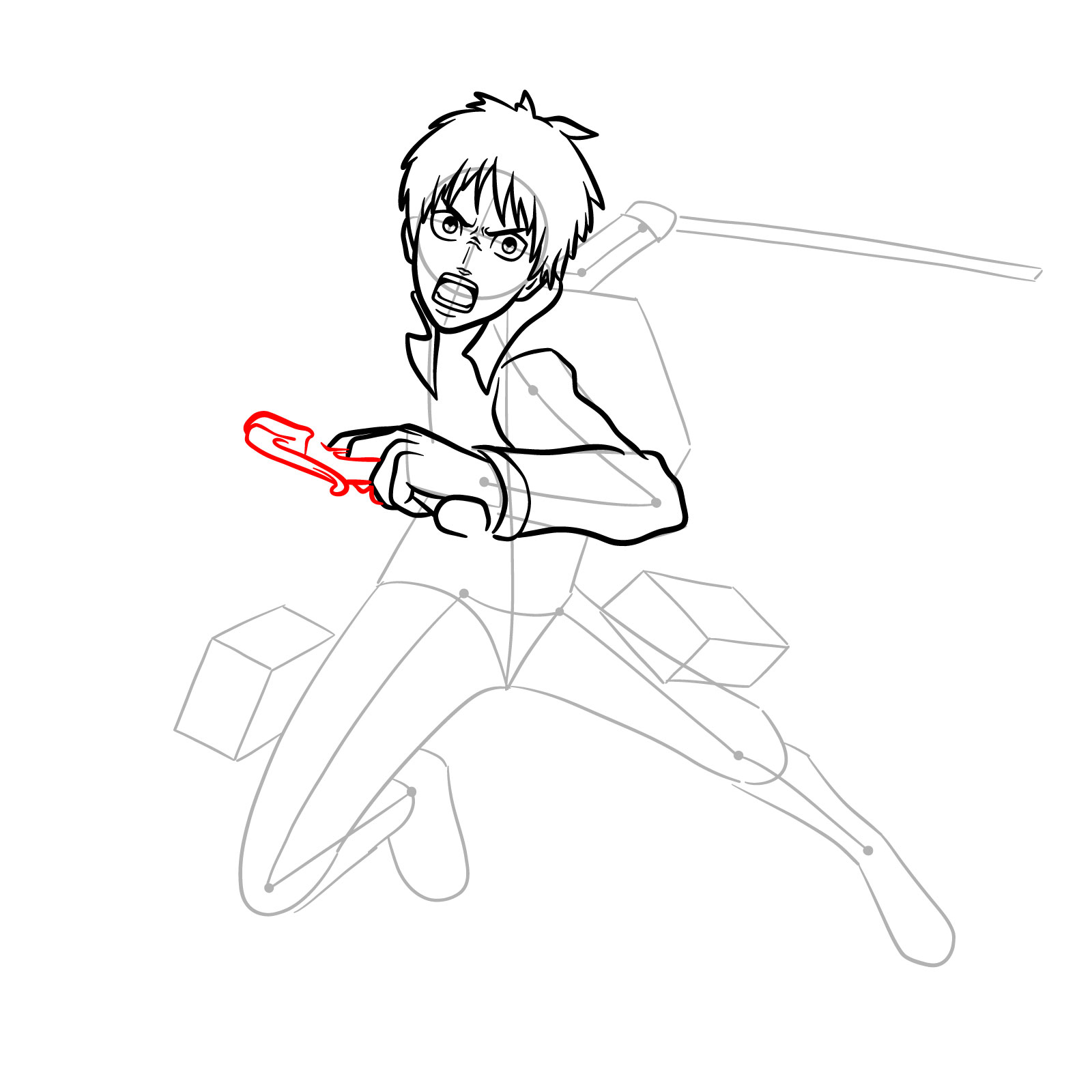 How to draw Eren Yeager using his ODM gear - step 11