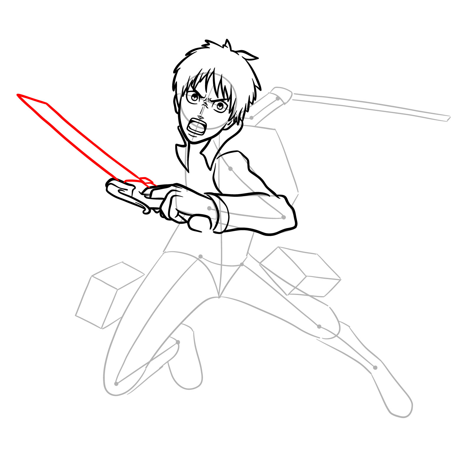 How to draw Eren Yeager using his ODM gear - step 12