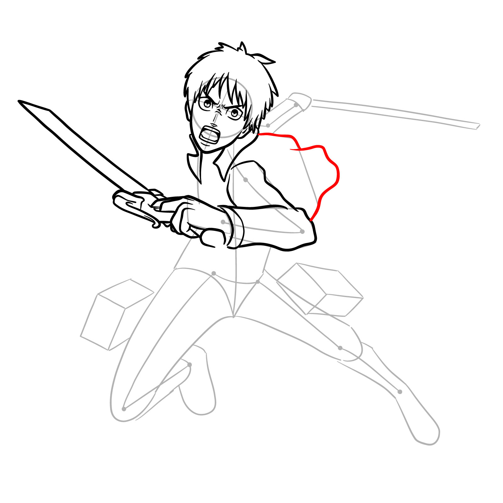 How to draw Eren Yeager using his ODM gear - step 13