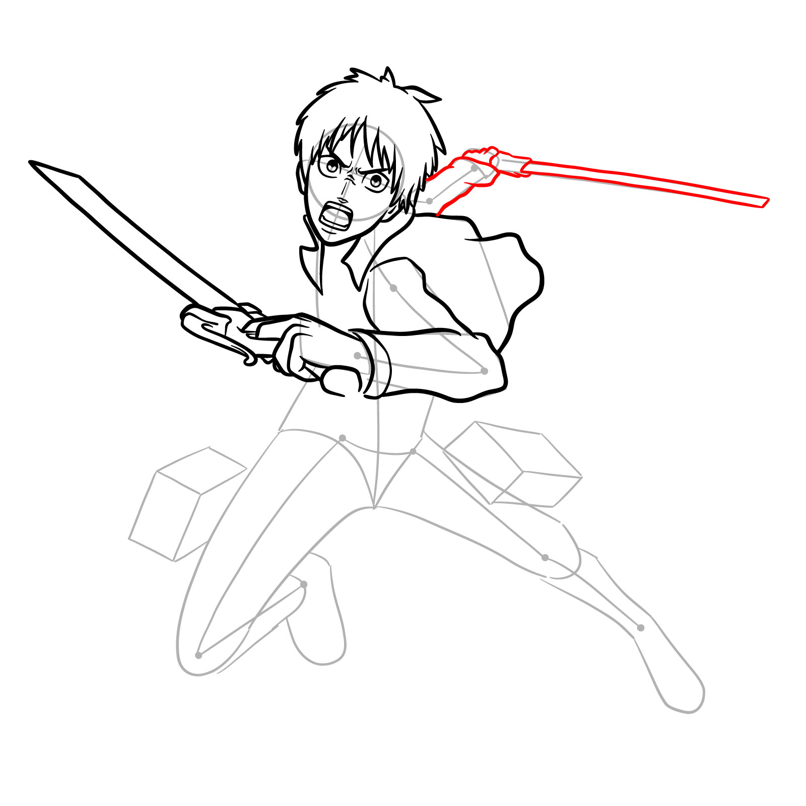 How to draw Eren Yeager using his ODM gear - step 14