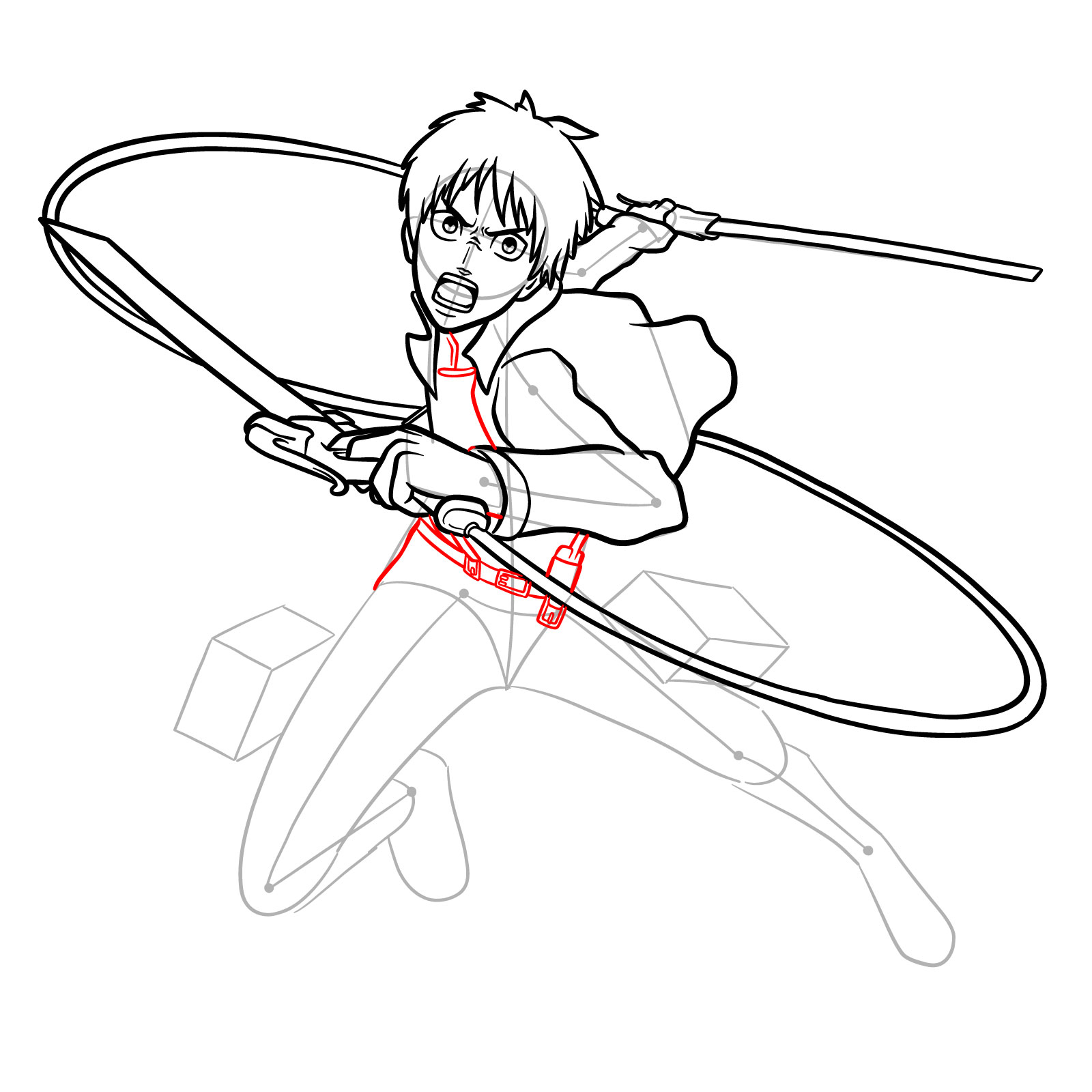 How to draw Eren Yeager using his ODM gear - step 16