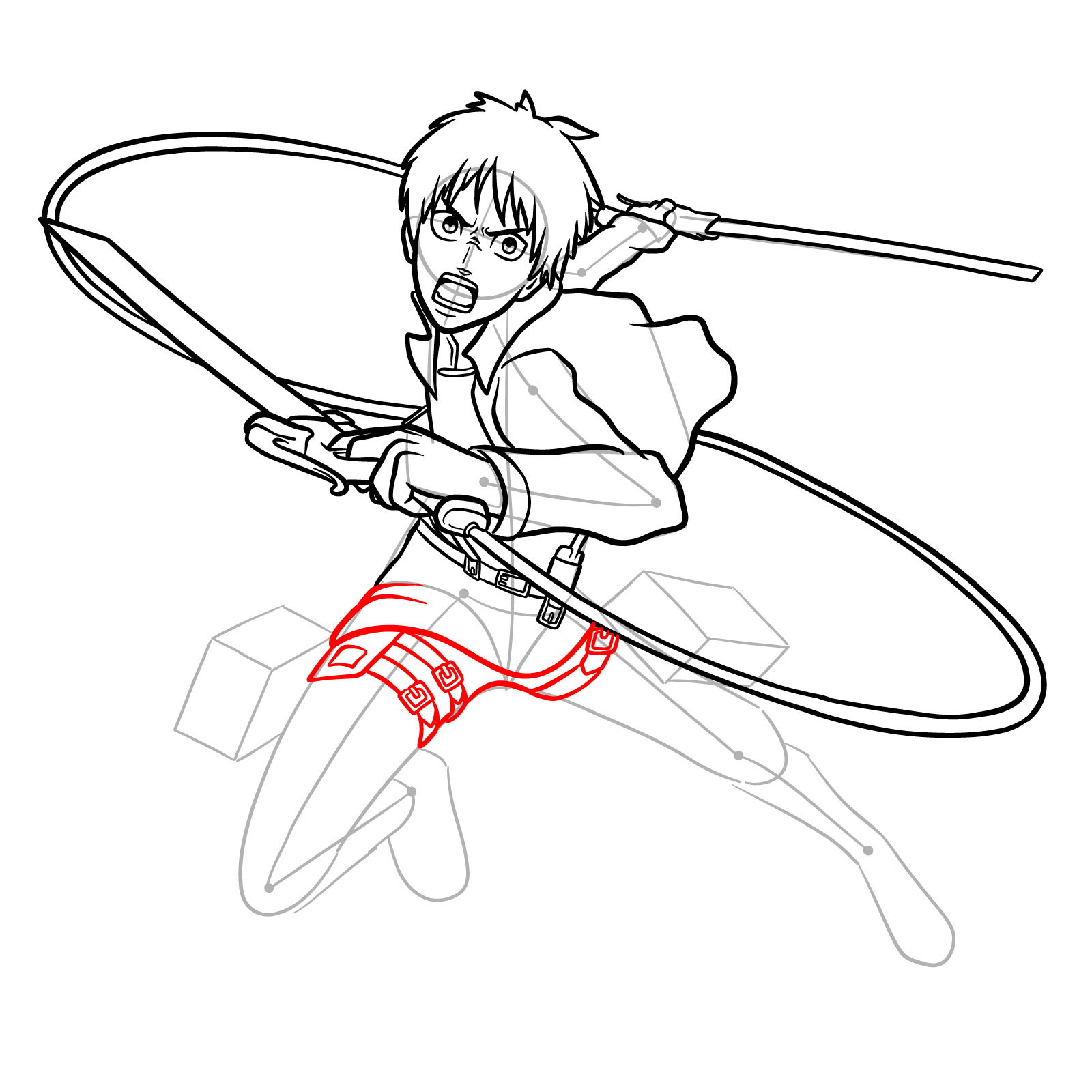 How to draw Eren Yeager using his ODM gear - step 17