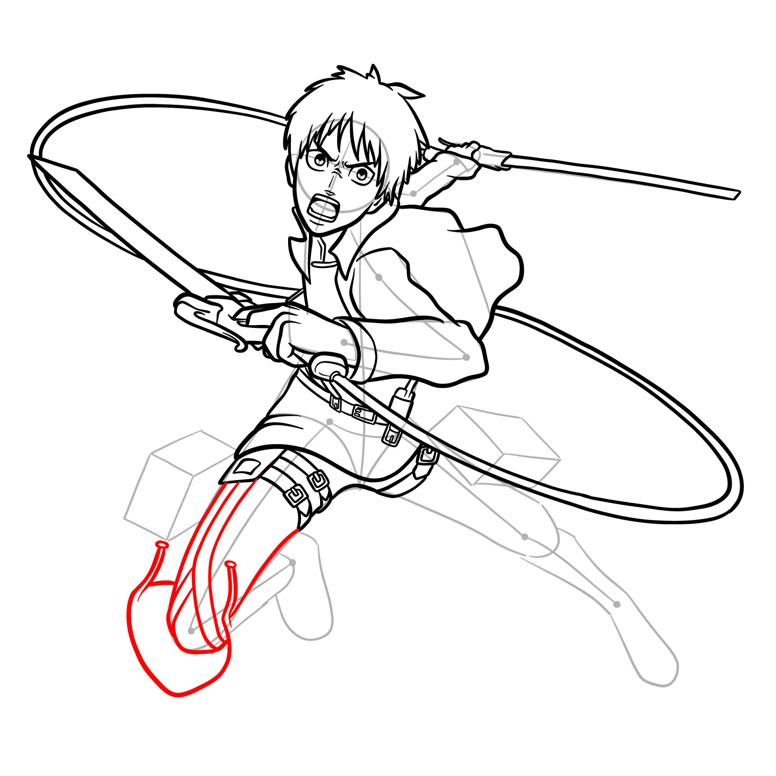 How to draw Eren Yeager using his ODM gear - step 18