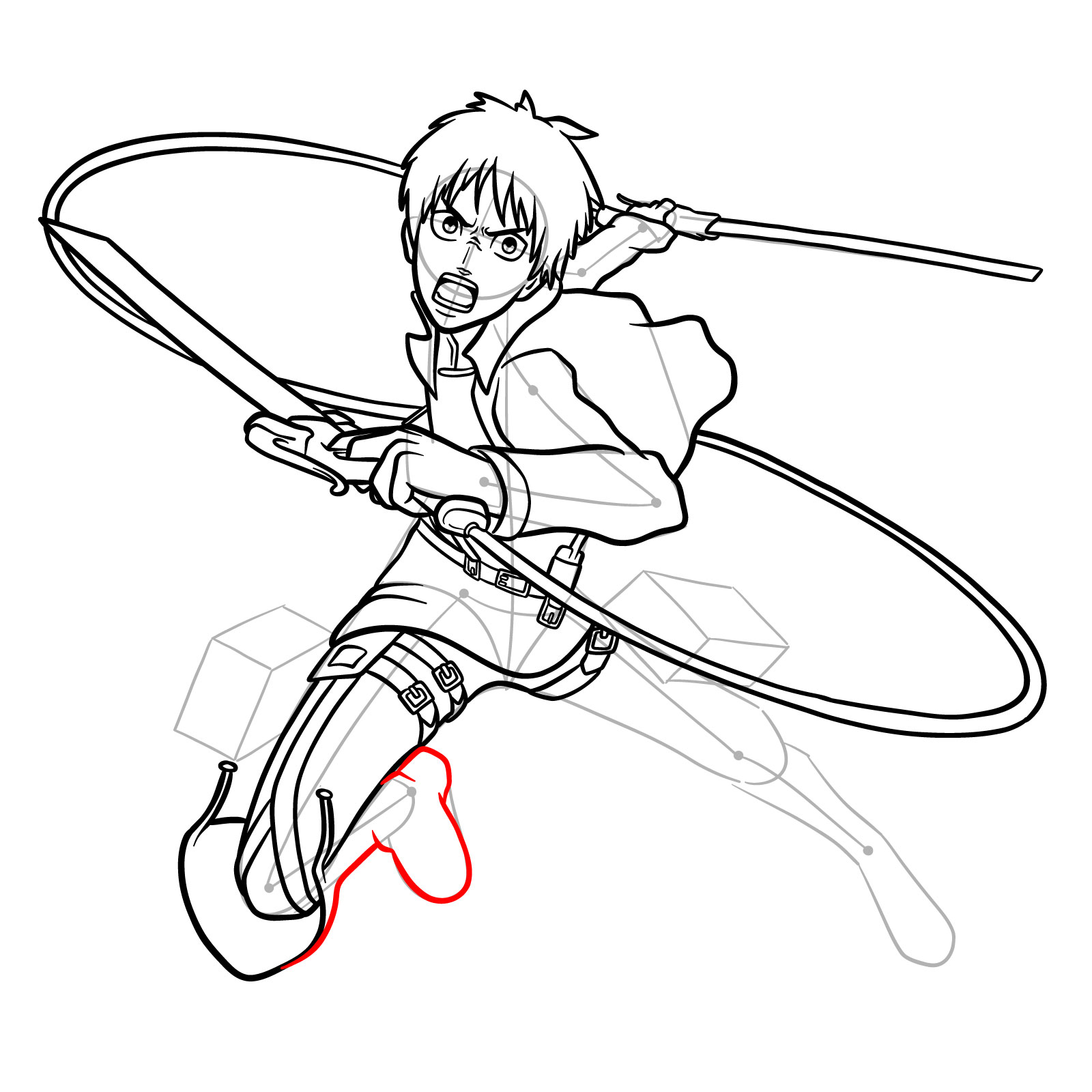 How to draw Eren Yeager using his ODM gear - step 19