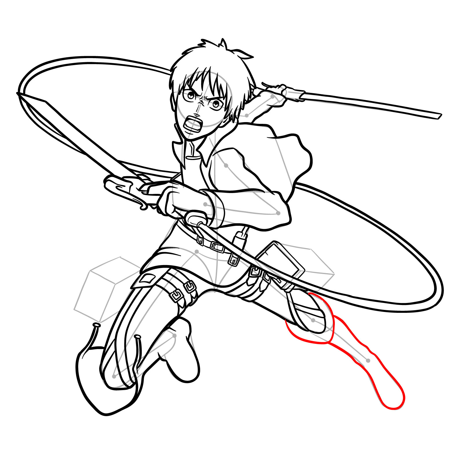 How to draw Eren Yeager using his ODM gear - step 22