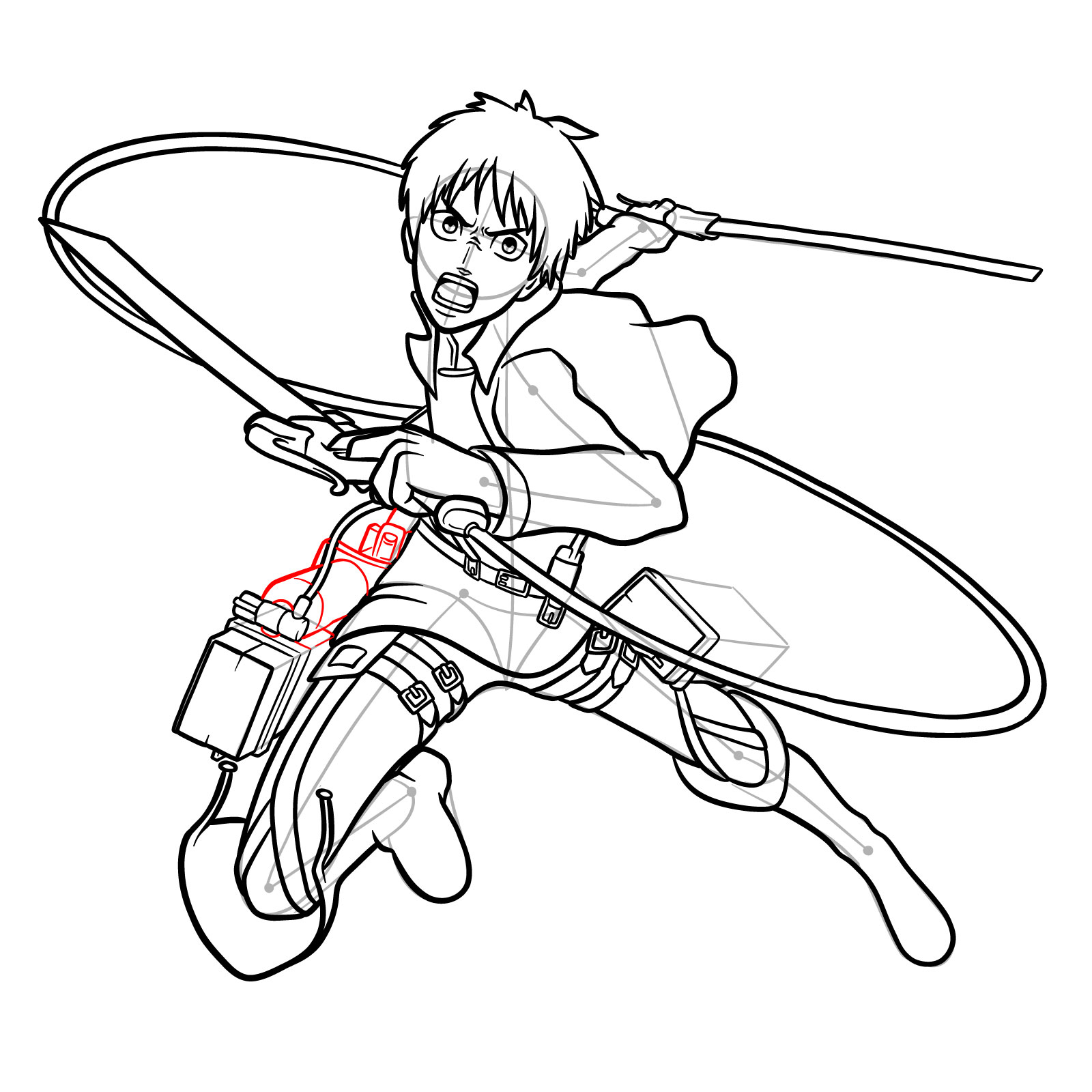 How to draw Eren Yeager using his ODM gear - step 24