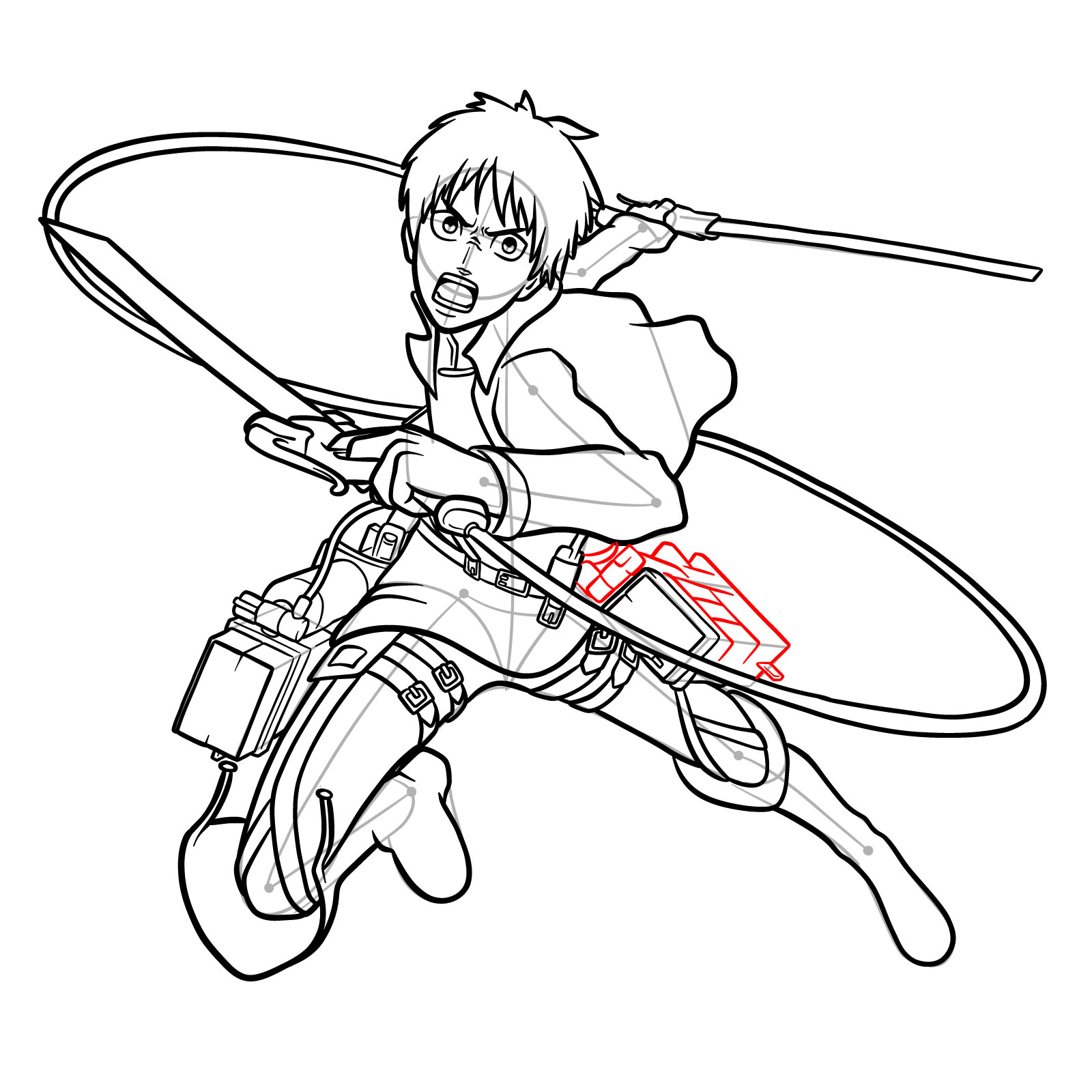 How to draw Eren Yeager using his ODM gear - step 25