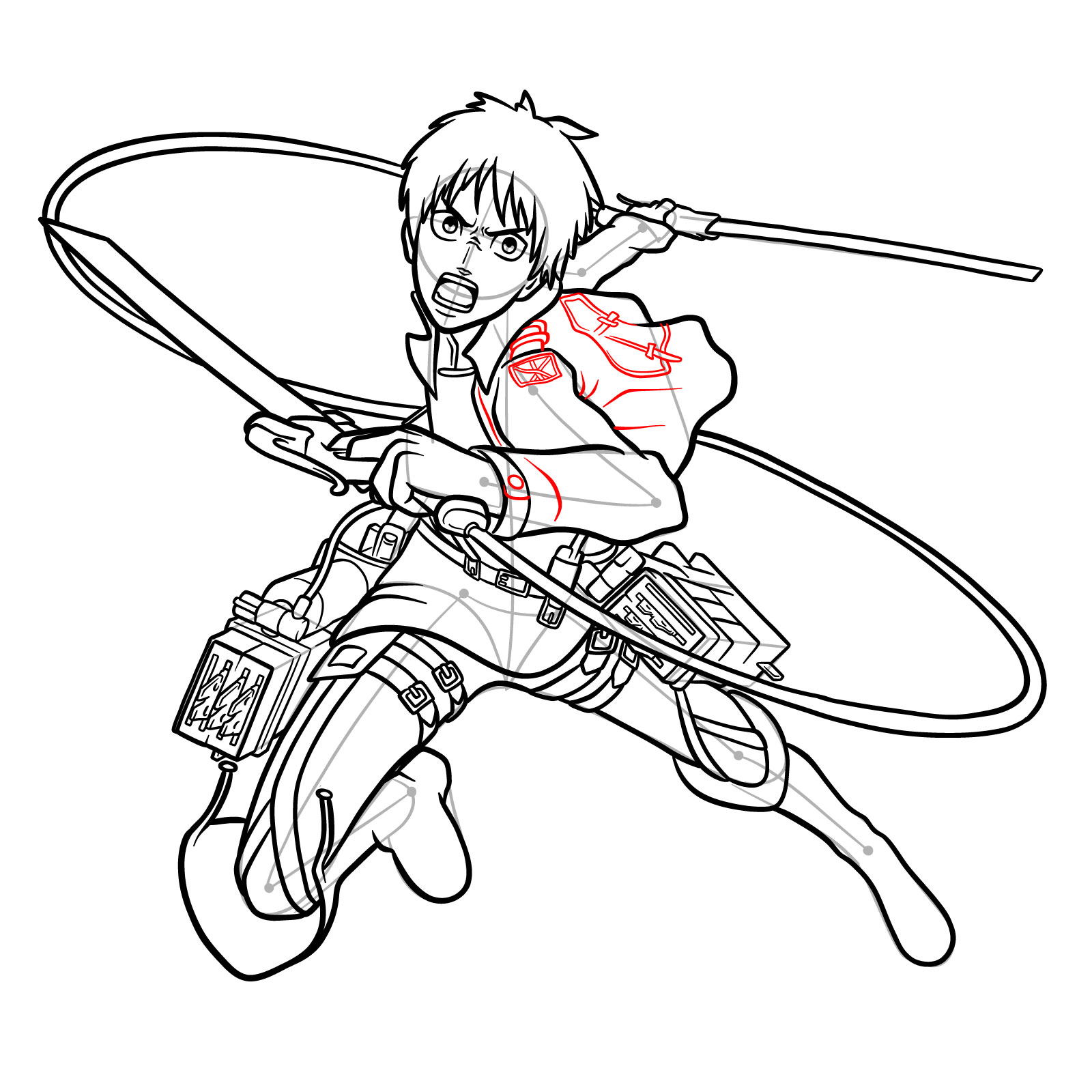 How to draw Eren Yeager using his ODM gear - step 27