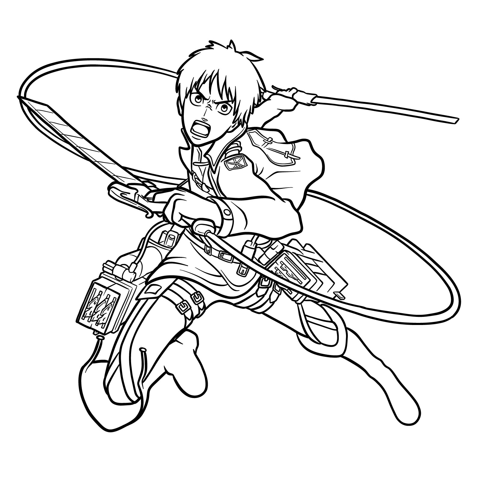 How to draw Eren Yeager using his ODM gear - final step