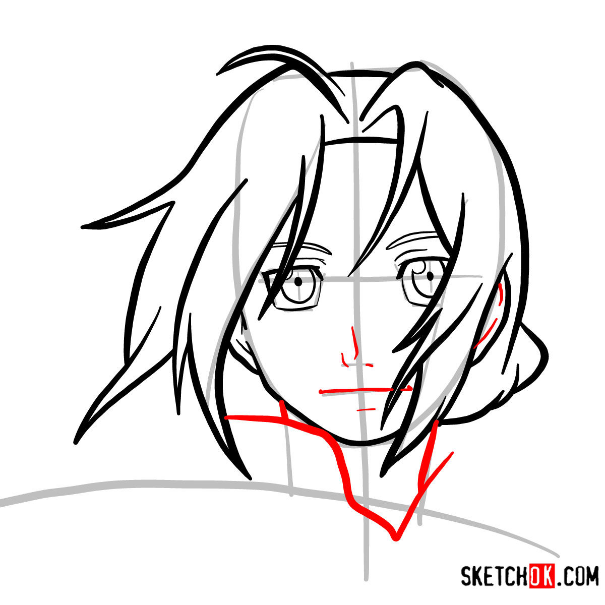 How to draw Edward Elric's face | Fullmetal Alchemist - step 07