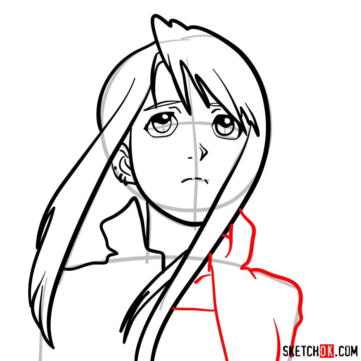 How to draw Winry Rockbell's face | Fullmetal Alchemist - step 08