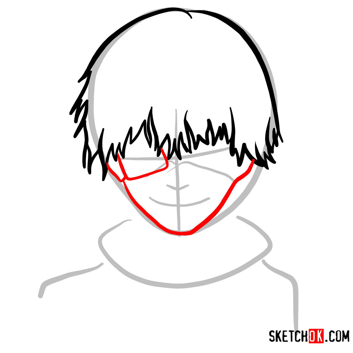 How to draw Ken Kaneki ghoul in a mask | Tokyo Ghoul - step 04