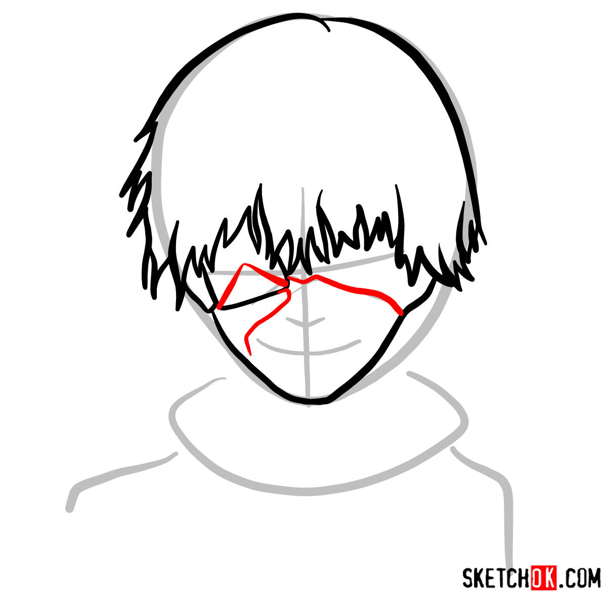 How to draw Ken Kaneki ghoul in a mask | Tokyo Ghoul - step 05