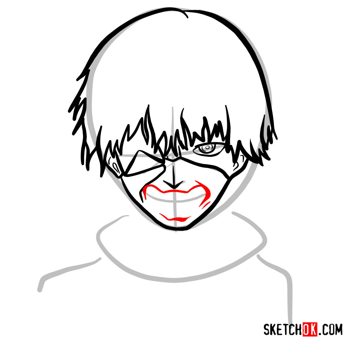 How to draw Ken Kaneki ghoul in a mask | Tokyo Ghoul - step 07