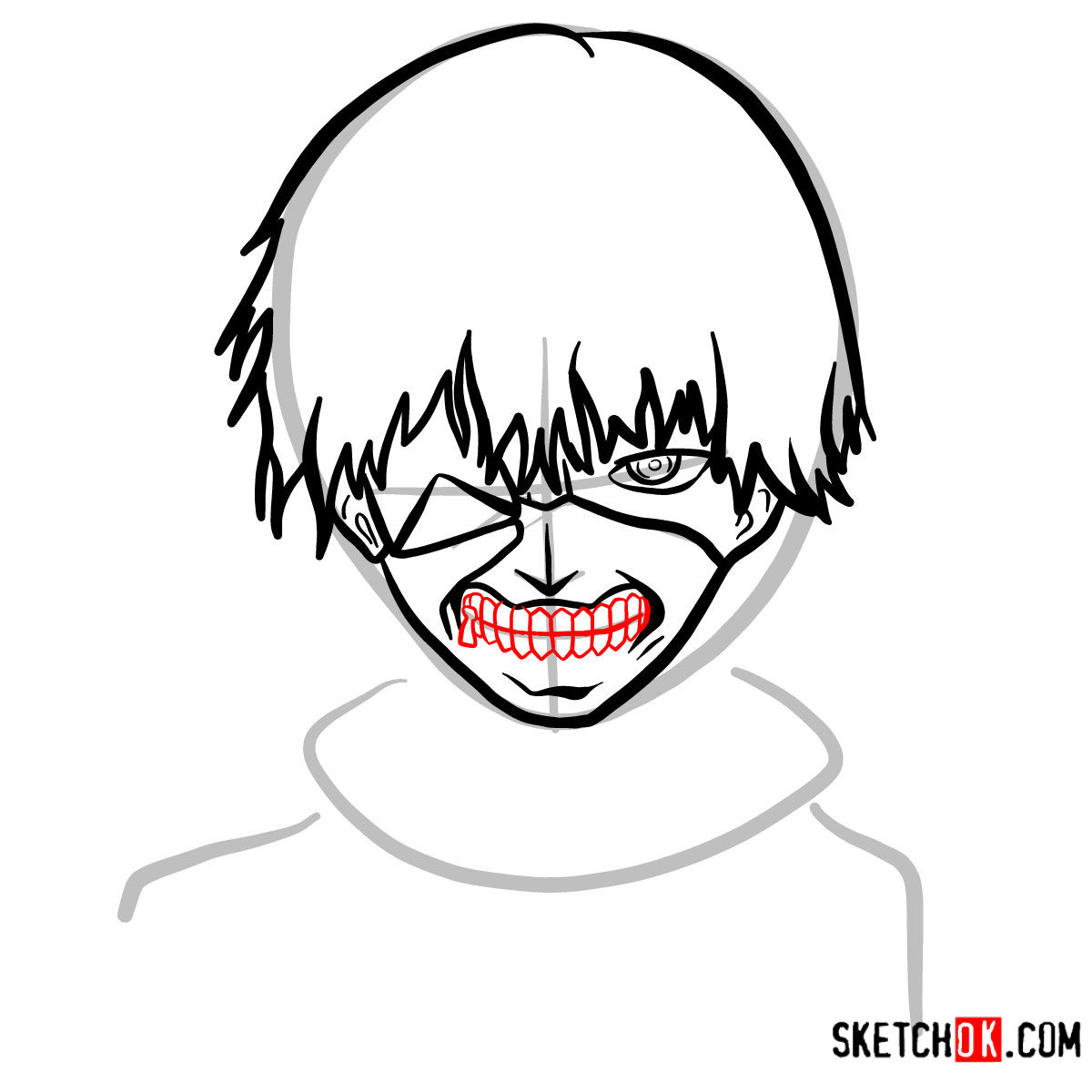 How to draw Ken Kaneki ghoul in a mask | Tokyo Ghoul - step 08