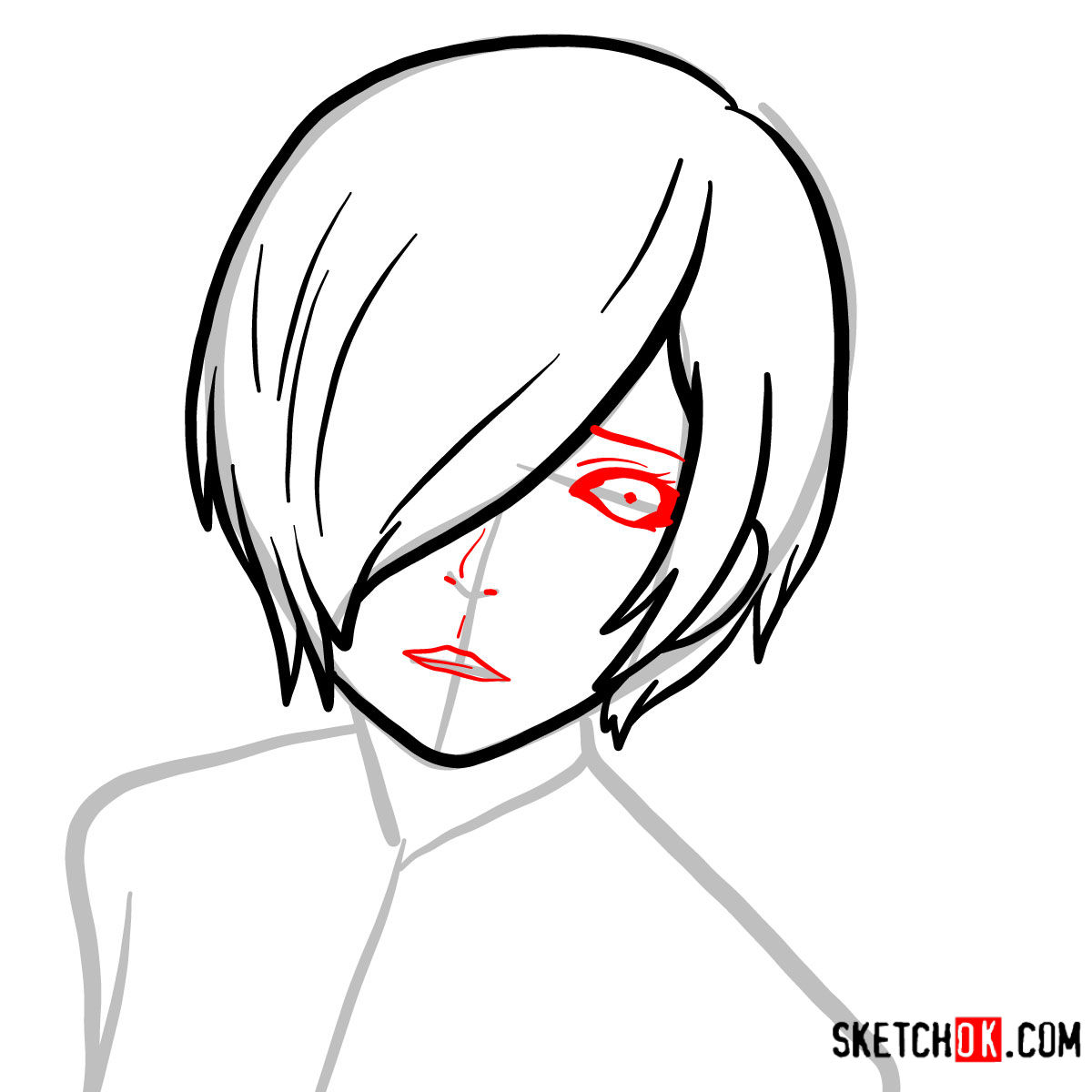 How to draw Touka Kirishima's face | Tokyo Ghoul - step 05