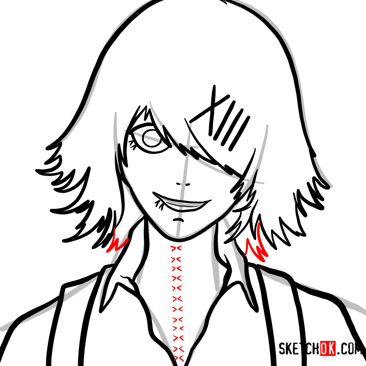 How to draw Juuzou Suzuya's face | Tokyo Ghoul - step 08