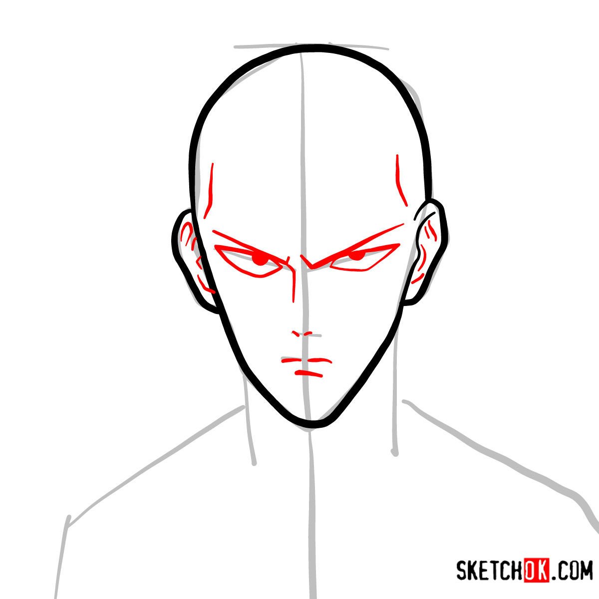 How to draw Saitama's face | One-Punch Man - step 03
