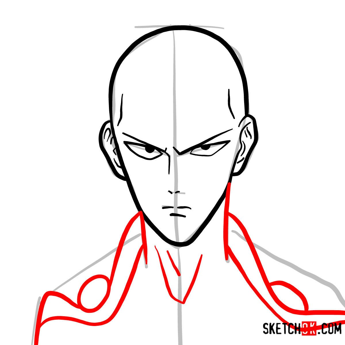 How to draw Saitama's face | One-Punch Man - step 04