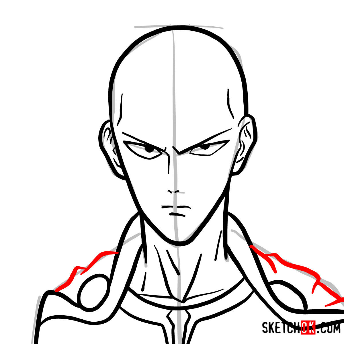 How to draw Saitama's face | One-Punch Man - step 06