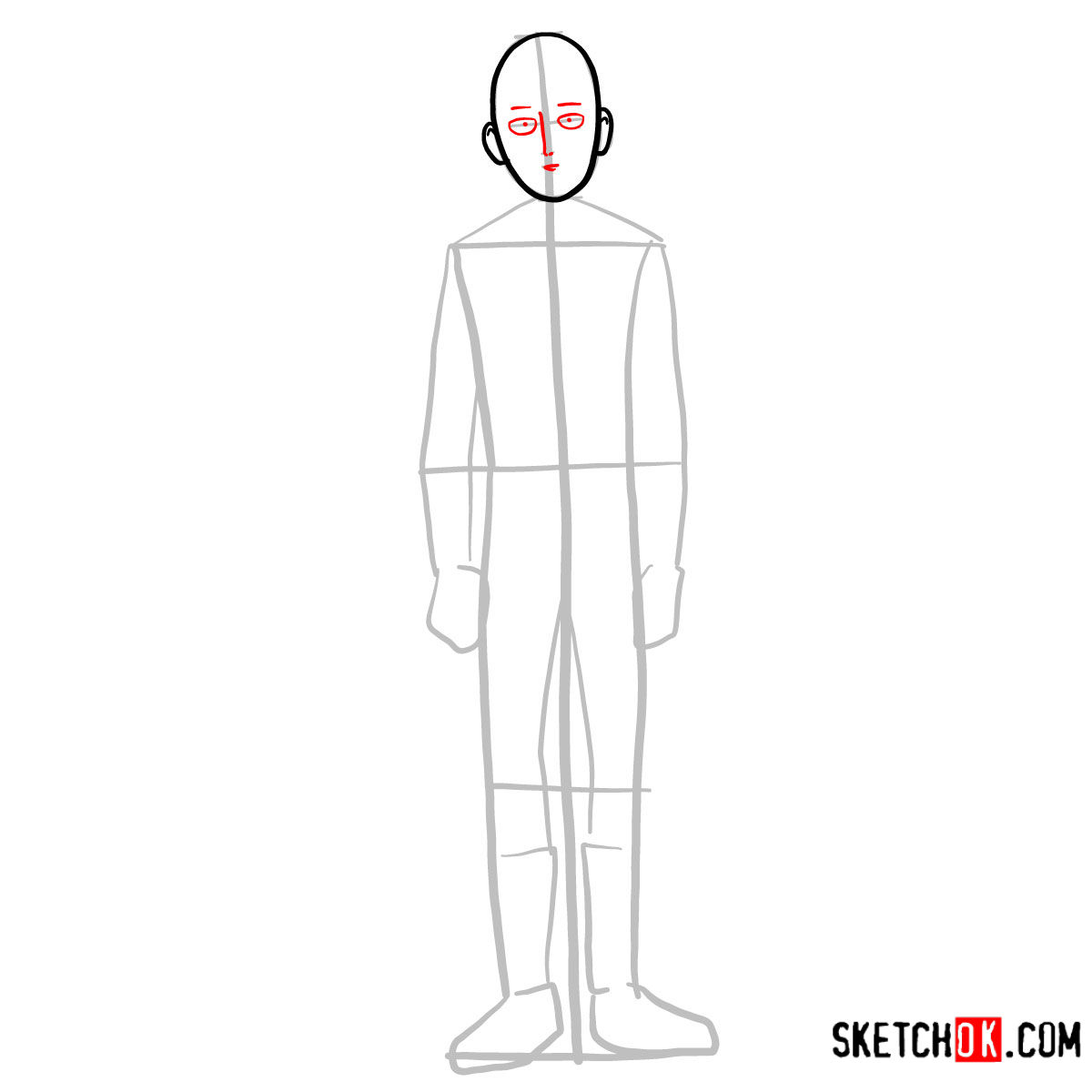 13 steps drawing tutorial of Saitama One-Punch Man - step 04