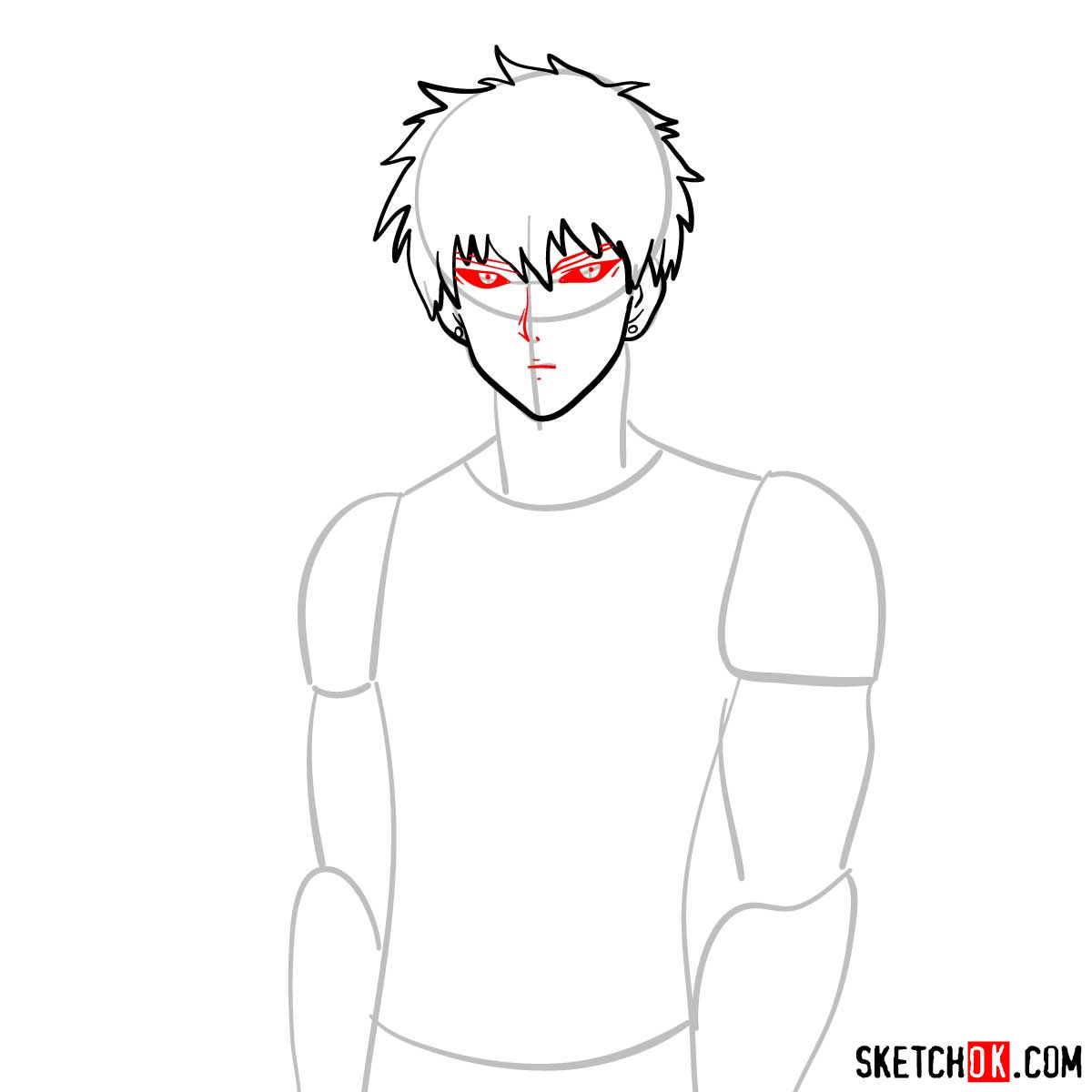 How to draw Genos (Demon Cyborg) | One-Punch Man - step 05