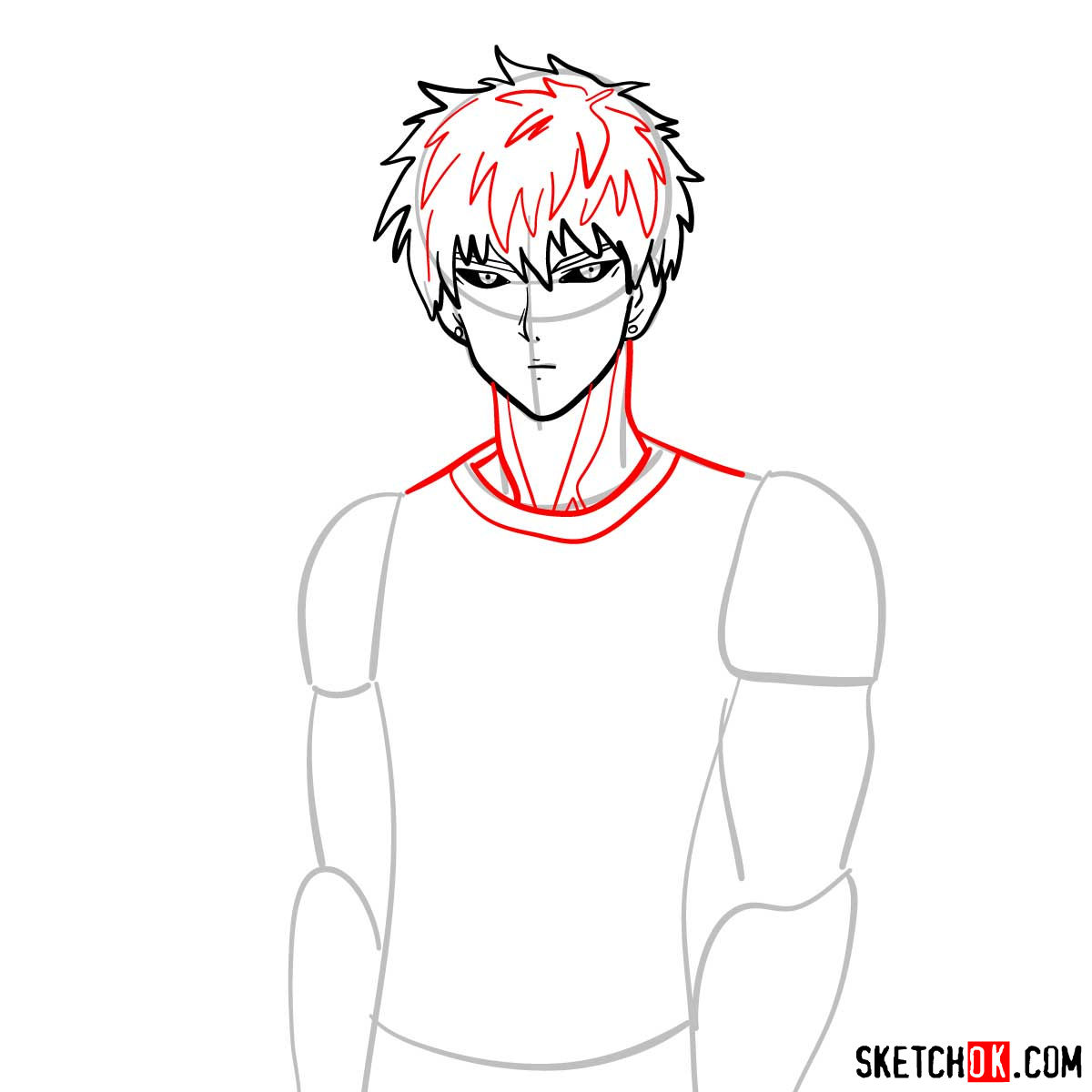 How to draw Genos (Demon Cyborg) | One-Punch Man - step 06