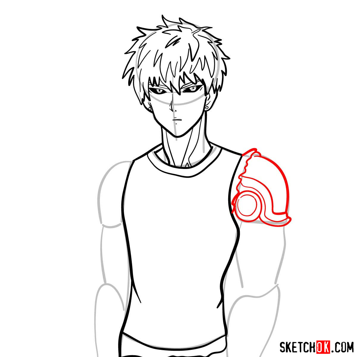 How to draw Genos (Demon Cyborg) | One-Punch Man - step 08