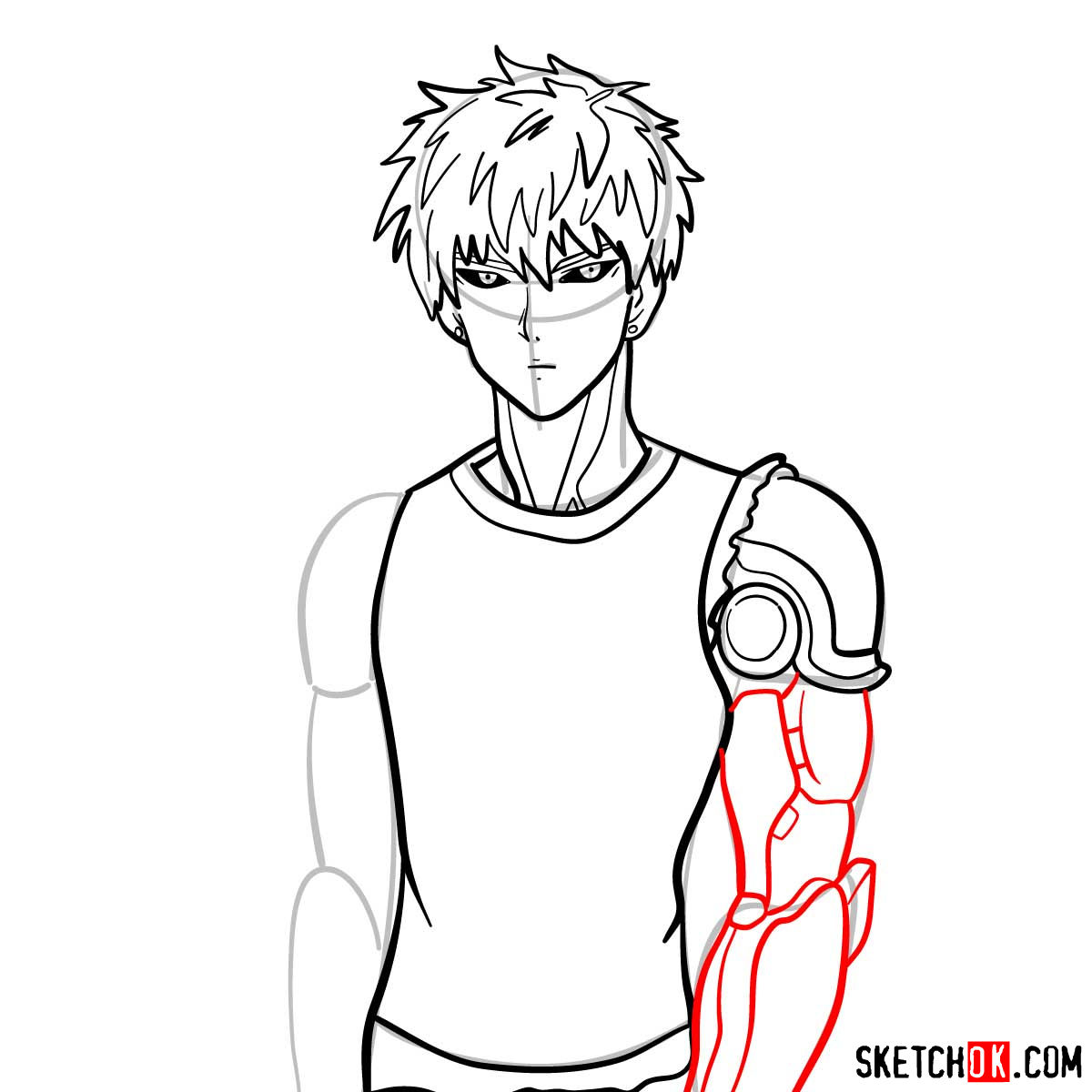 How to draw Genos (Demon Cyborg) | One-Punch Man - step 09