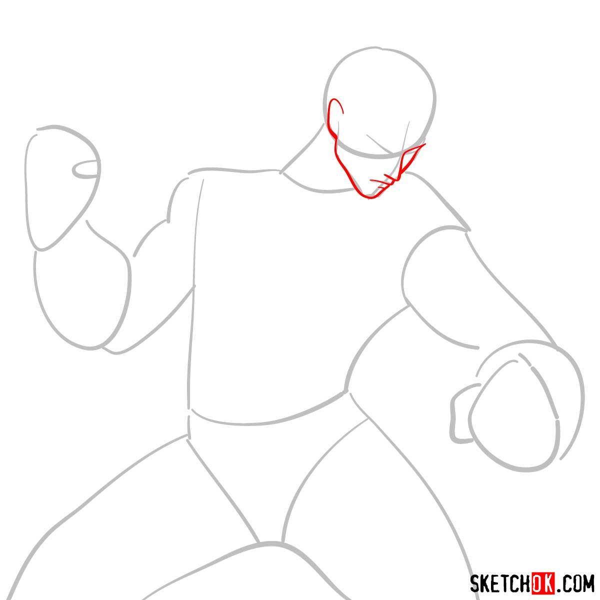 How to draw fighting Saitama in 12 steps - step 03