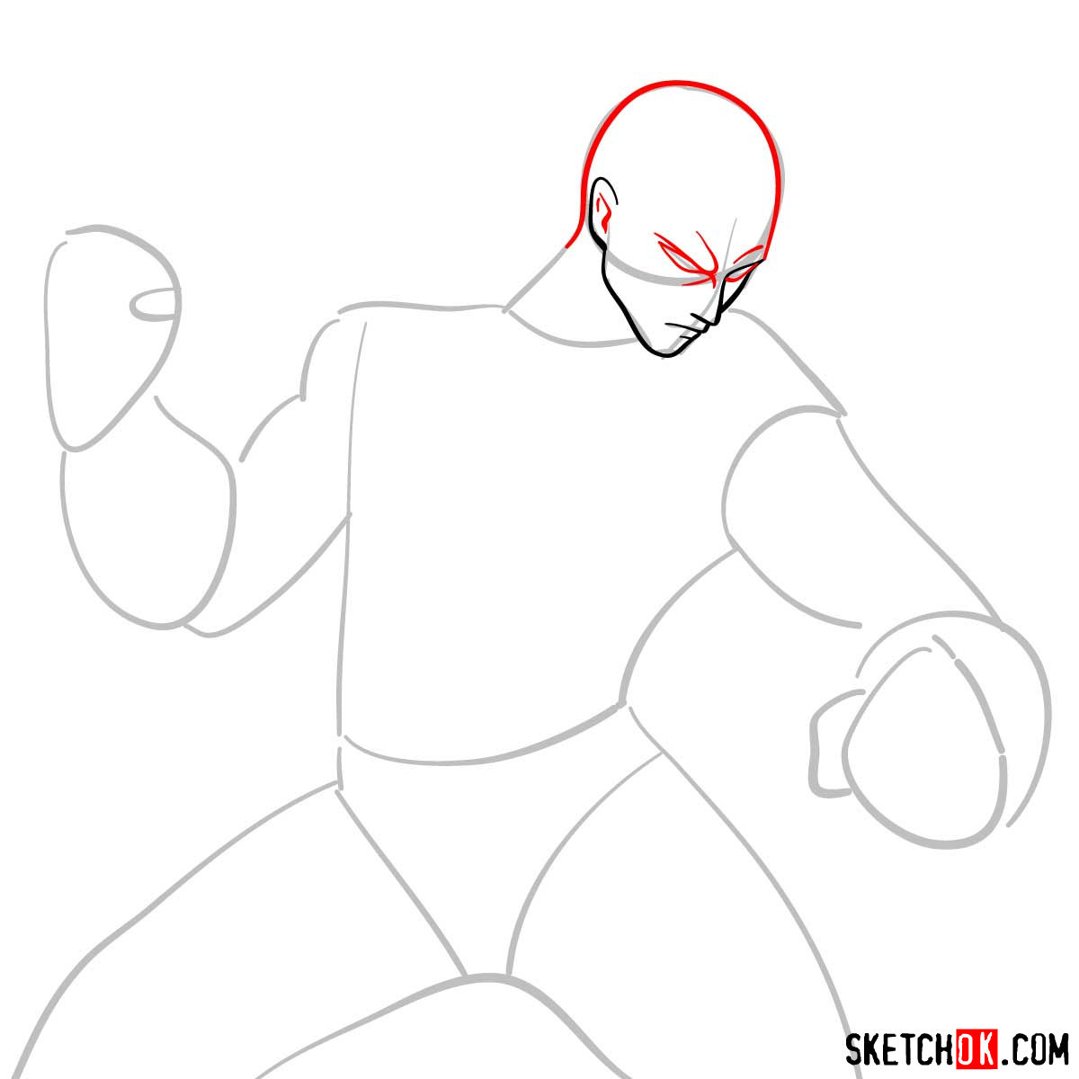 How to draw fighting Saitama in 12 steps - step 04