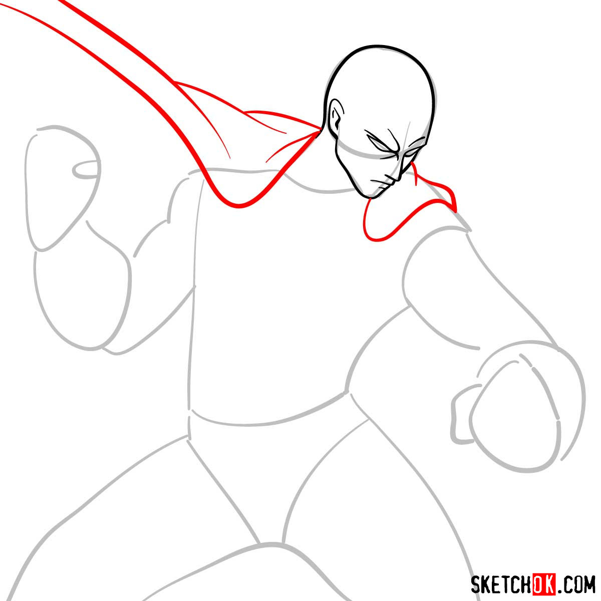 How to draw fighting Saitama in 12 steps - step 05