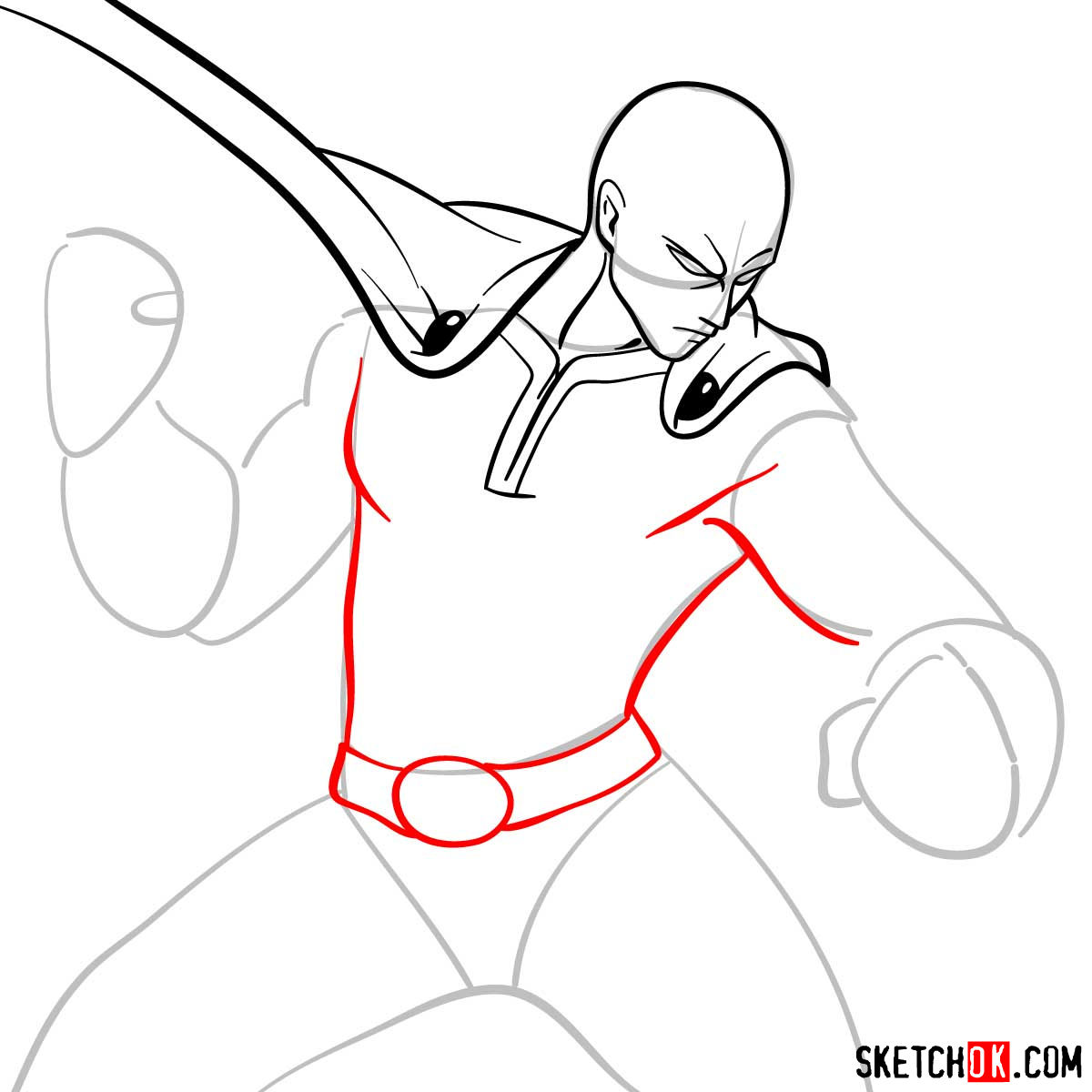 How to draw fighting Saitama in 12 steps - step 07