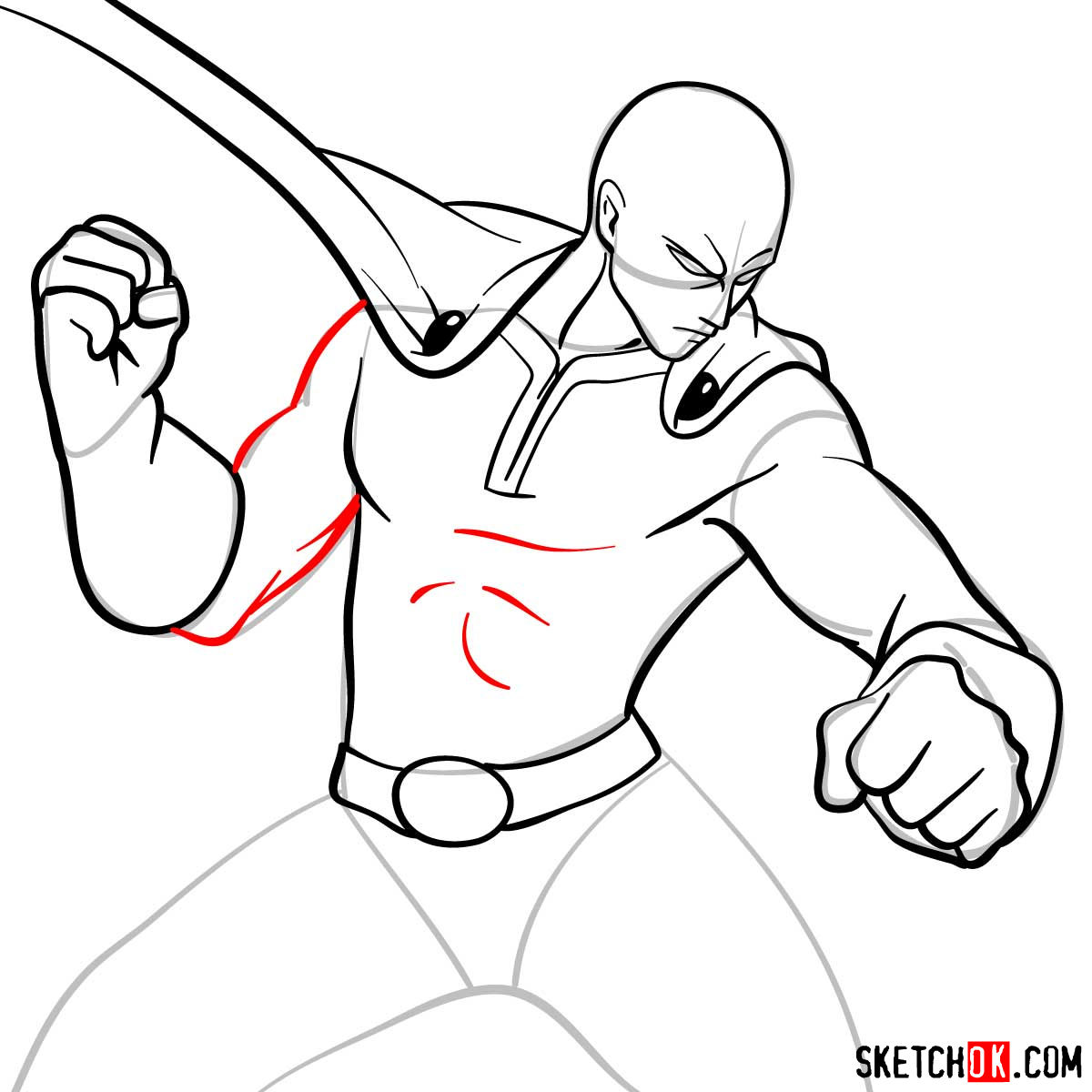 How to draw fighting Saitama in 12 steps - step 10