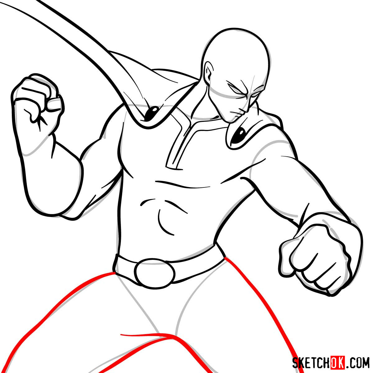 How to draw fighting Saitama in 12 steps - step 11
