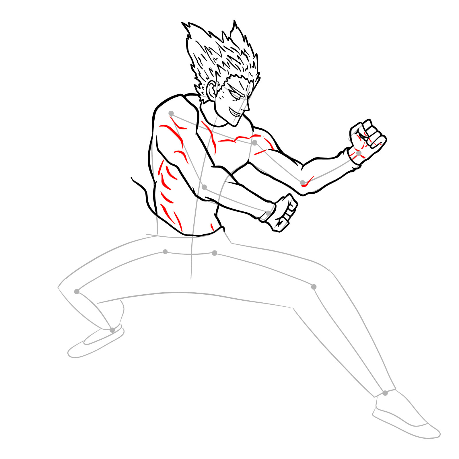 How to draw Garou in action pose from One Punch Man - step 17